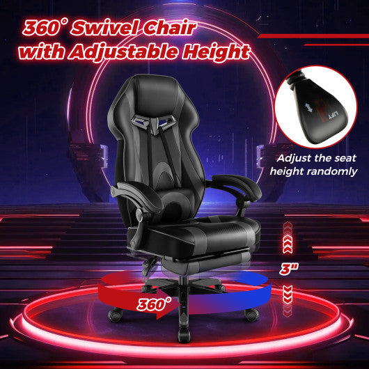 Gaming Chair Racing Style Swivel Chair with Footrest and Adjustable Lumbar Pillow-Gray