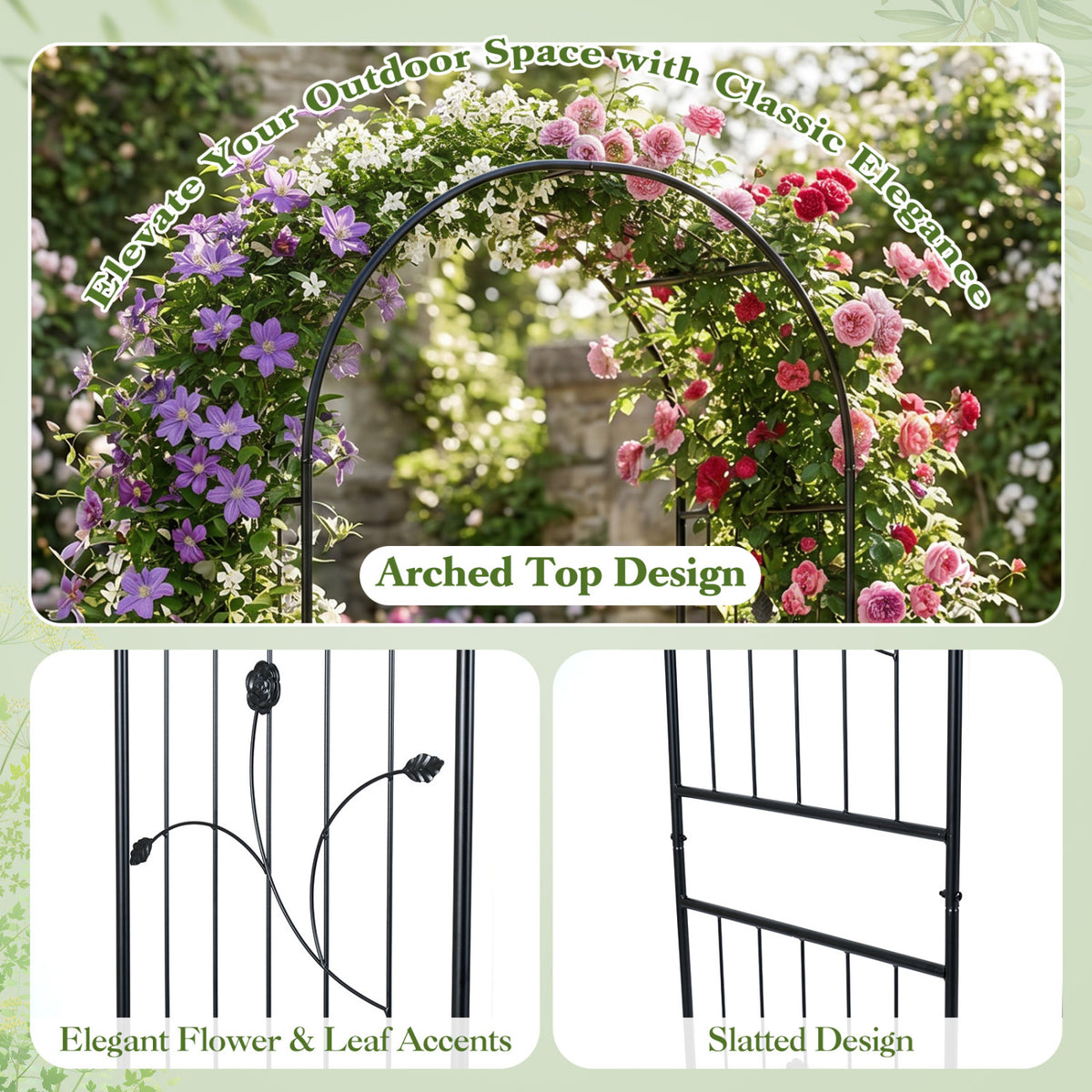 Garden Arch 87 Inches Tall Heavy Duty Metal Arbor Trellis Archway for Climbing Plants