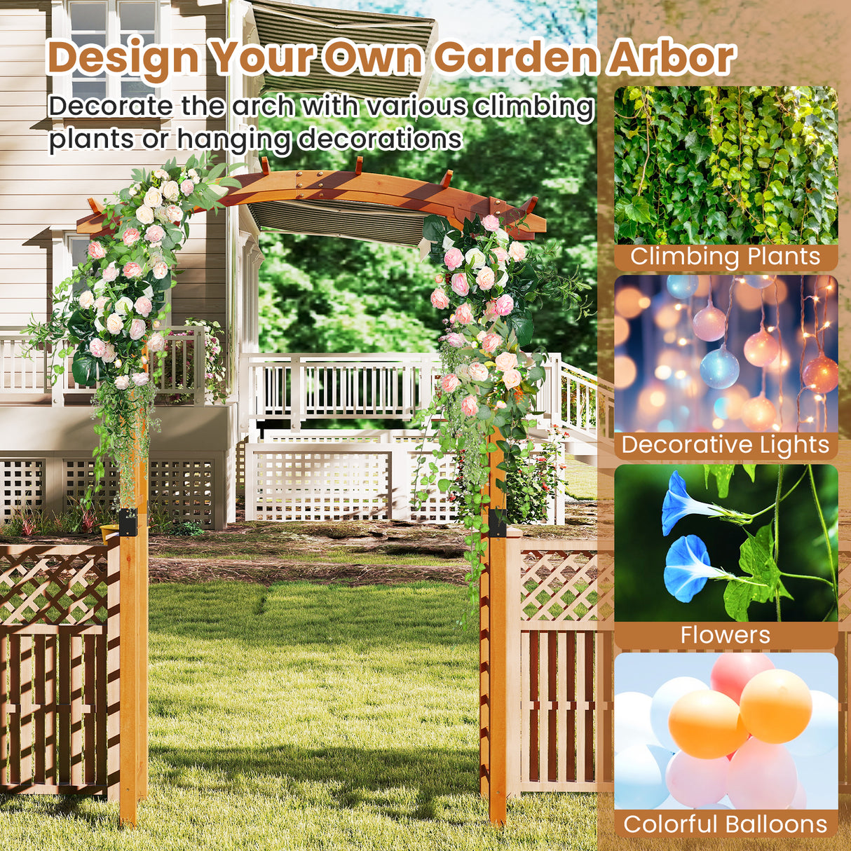 7/7.5 Feet Garden Arch Wooden Arbor Outdoor Wood Trellis for Climbing Plants-7.5 FT