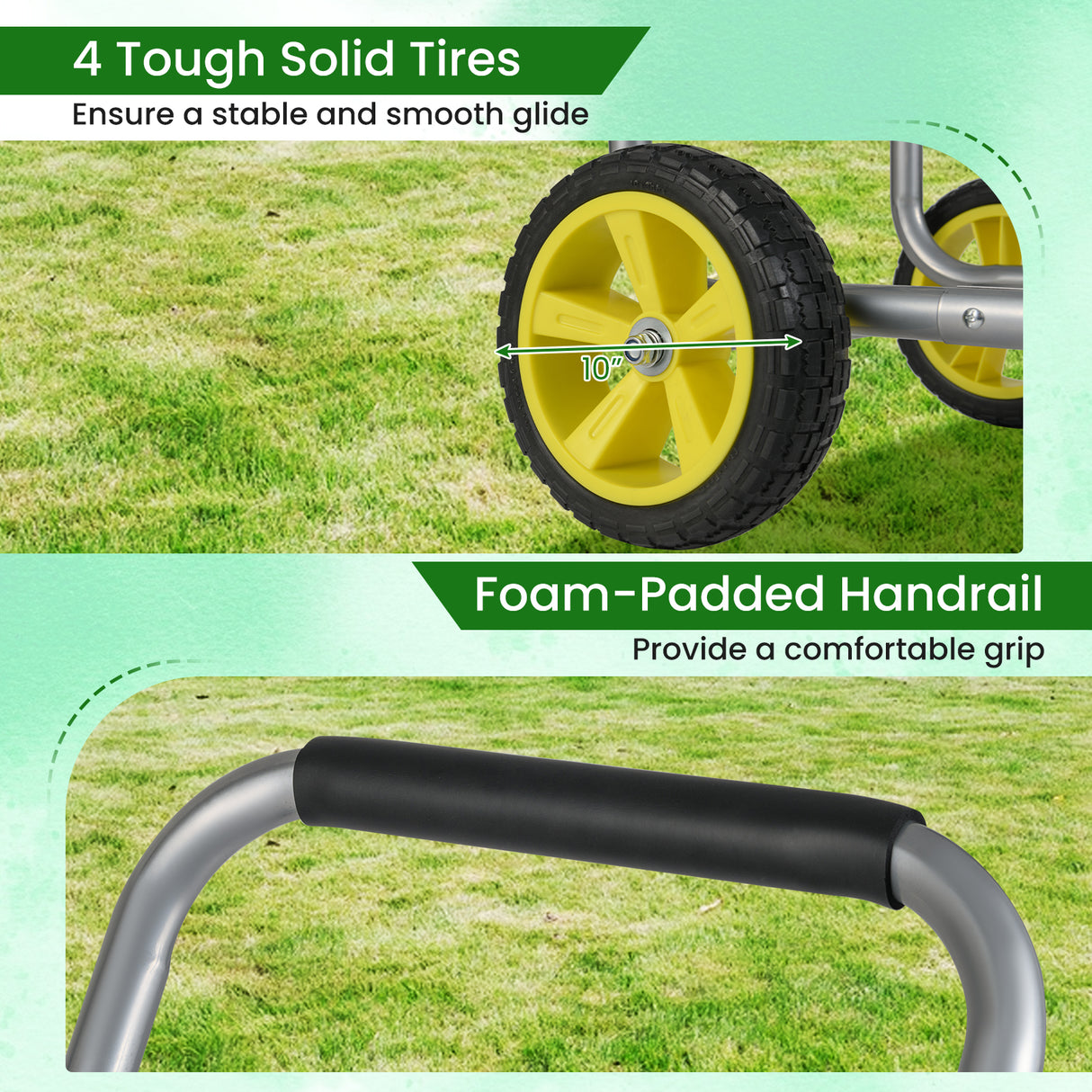 Garden Hose Reel Cart Metal Hose Cart with 4 Wheels and Storage Basket-Silver