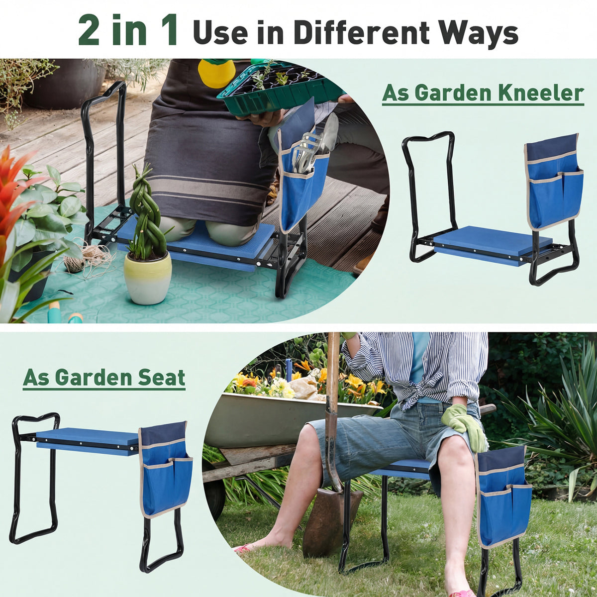 Garden Kneeler and Seat Folding Sturdy Gardening Stool-Blue