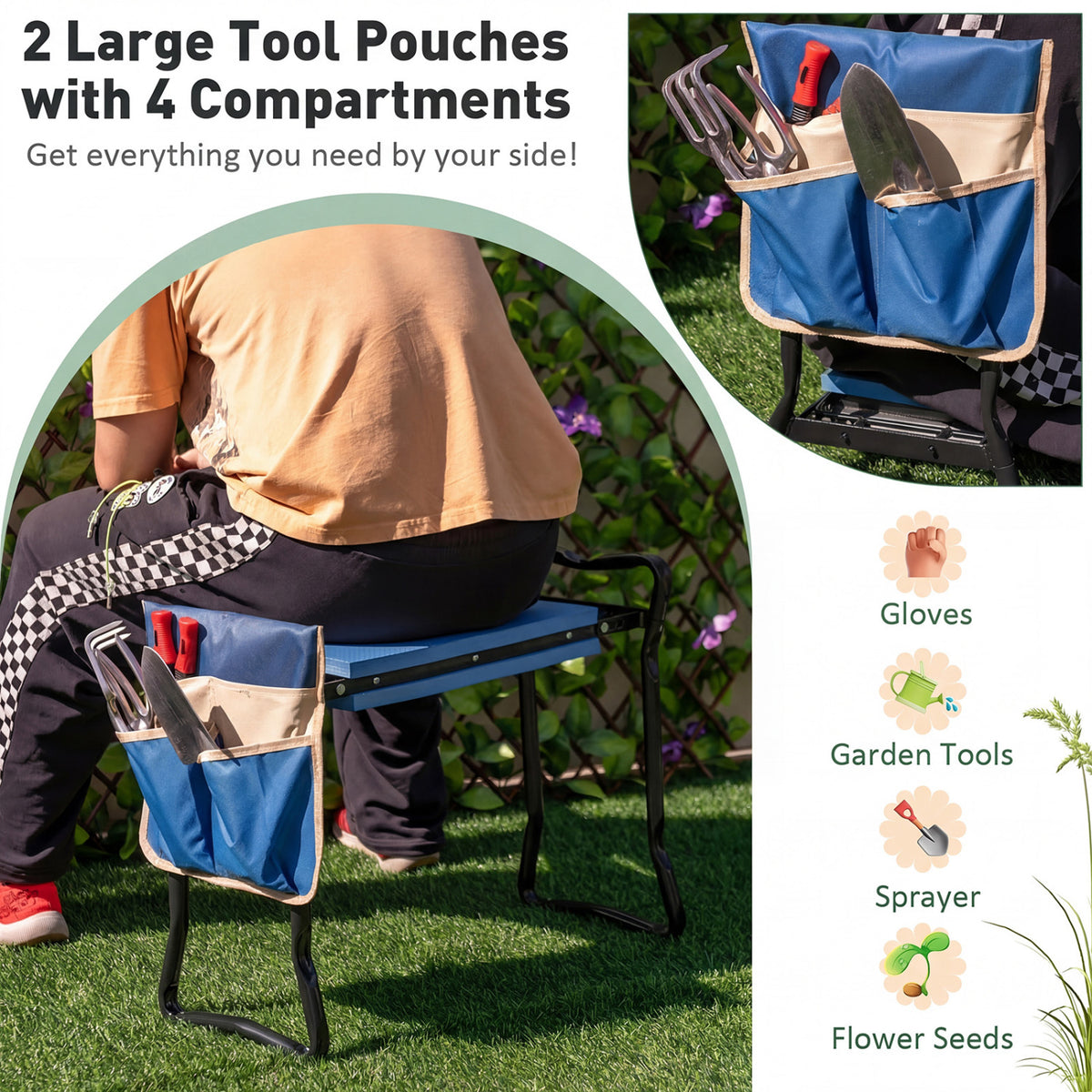 Garden Kneeler and Seat Folding Sturdy Gardening Stool-Blue