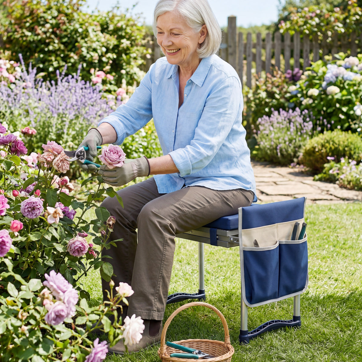 Garden Kneeler and Seat Foldable Gardening Stool with Wide EVA Foam Padding-Navy