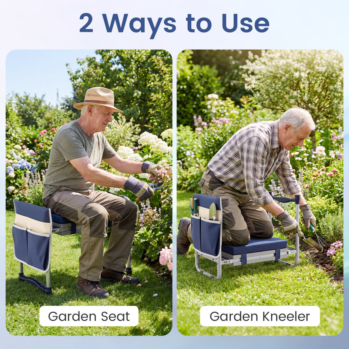 Garden Kneeler and Seat Foldable Gardening Stool with Wide EVA Foam Padding-Navy