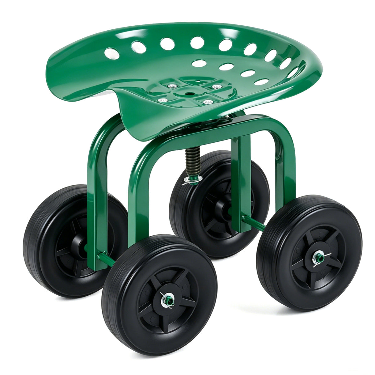 Garden Rolling Workseat with 360 °Swivel Seat and Adjustable Height-Green