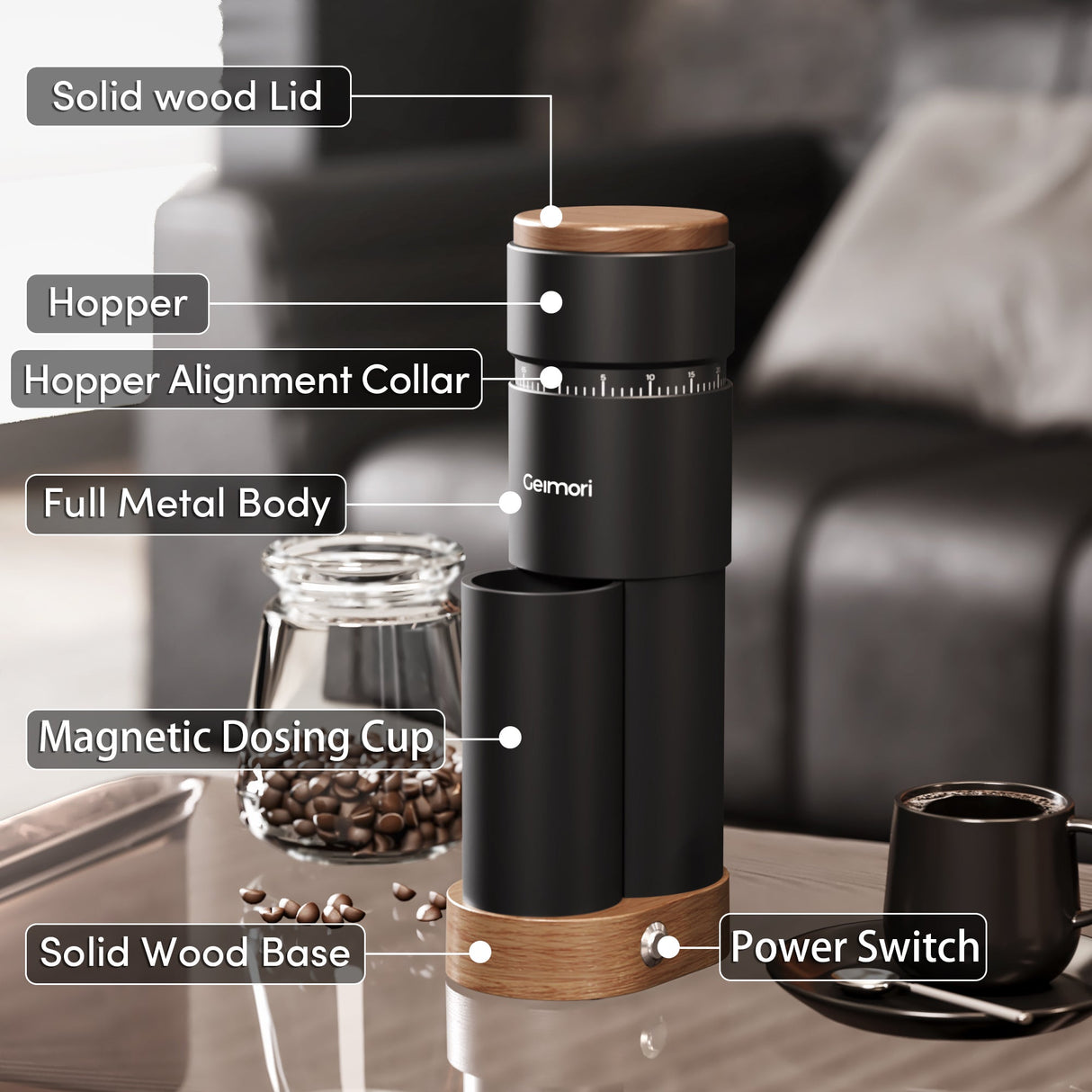 Geimori T38 Plus Electric Coffee Grinder | Compact Plug-in Grinder