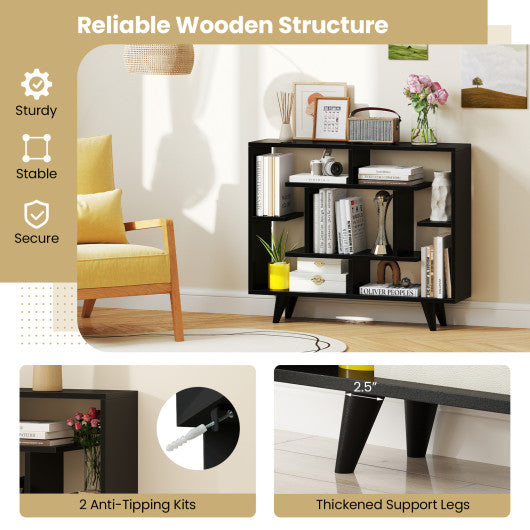 Geometric Bookcase with Anti-Tipping Kit and Storage Shelving Unit-Black