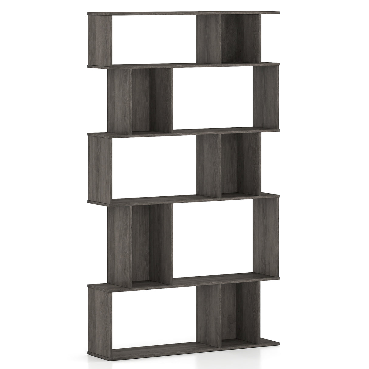 Geometric Bookshelf 5-Tier Bookcase with Open Shelves and Closed-back Cubes-Oak
