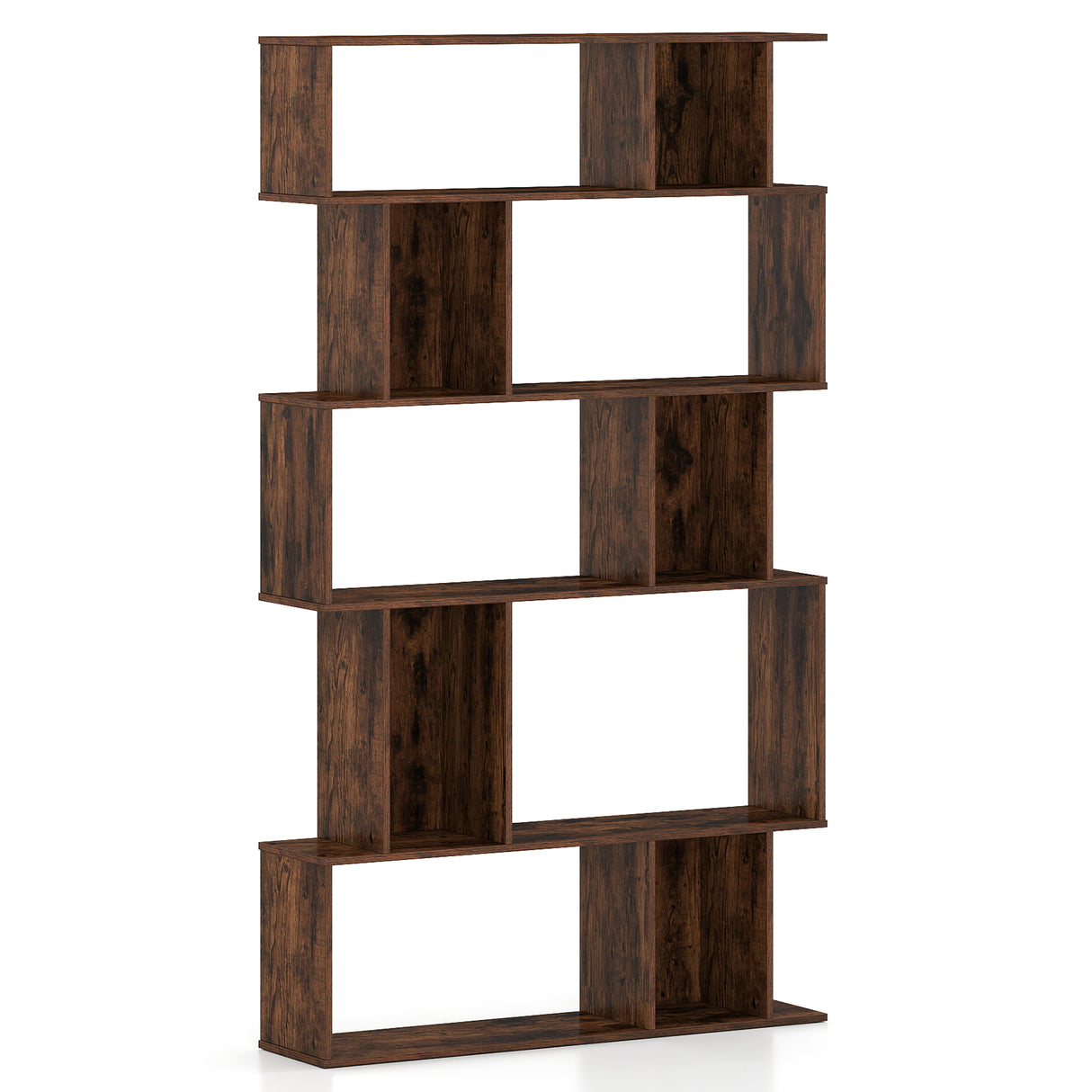 Geometric Bookshelf Set of 2 5-Tier Bookcase with Open Shelves and Closed-back Cubes-Brown