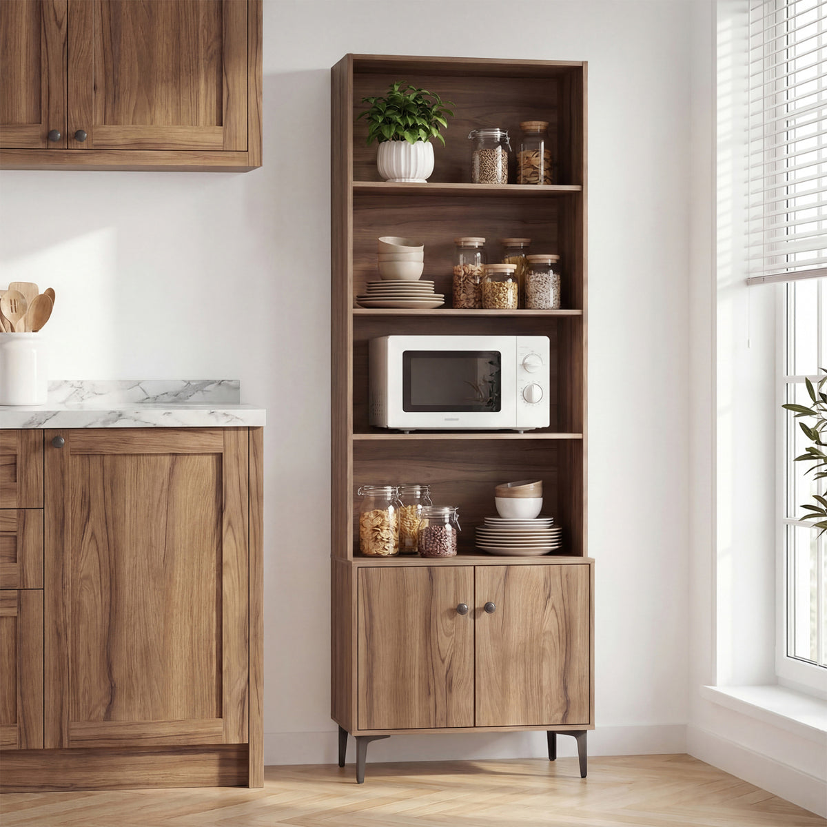 Giantex Bookshelf with Doors and 2 Anti-Tipping Kits for Home Office-Walnut