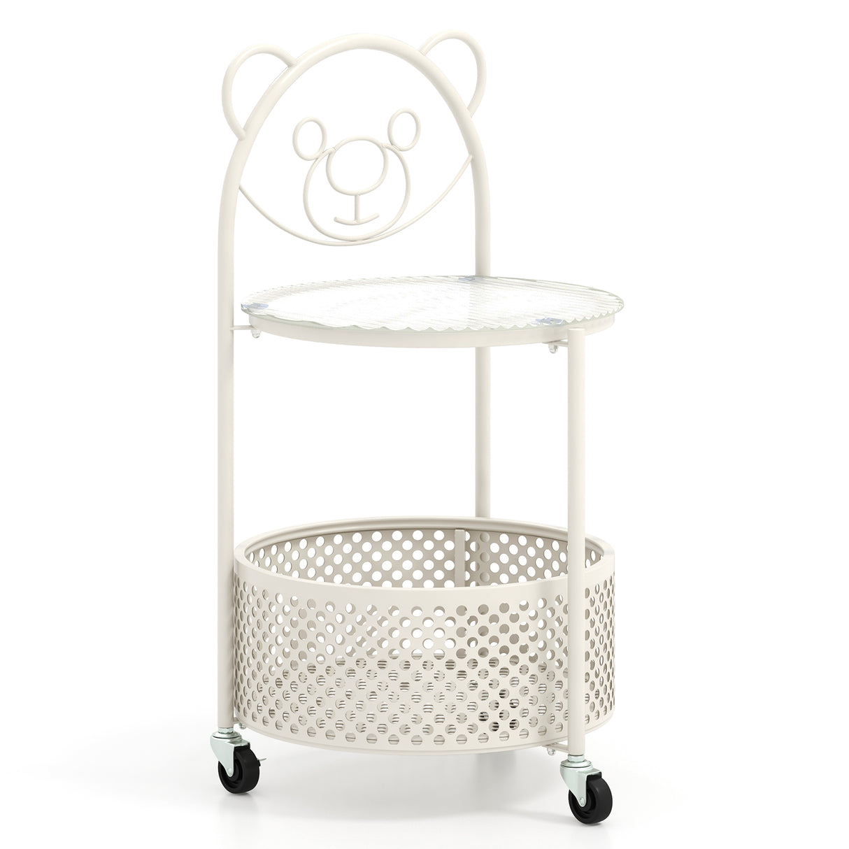 Modern Sofa Side Table on Lockable Wheels for Living Room Bedroom Study-White