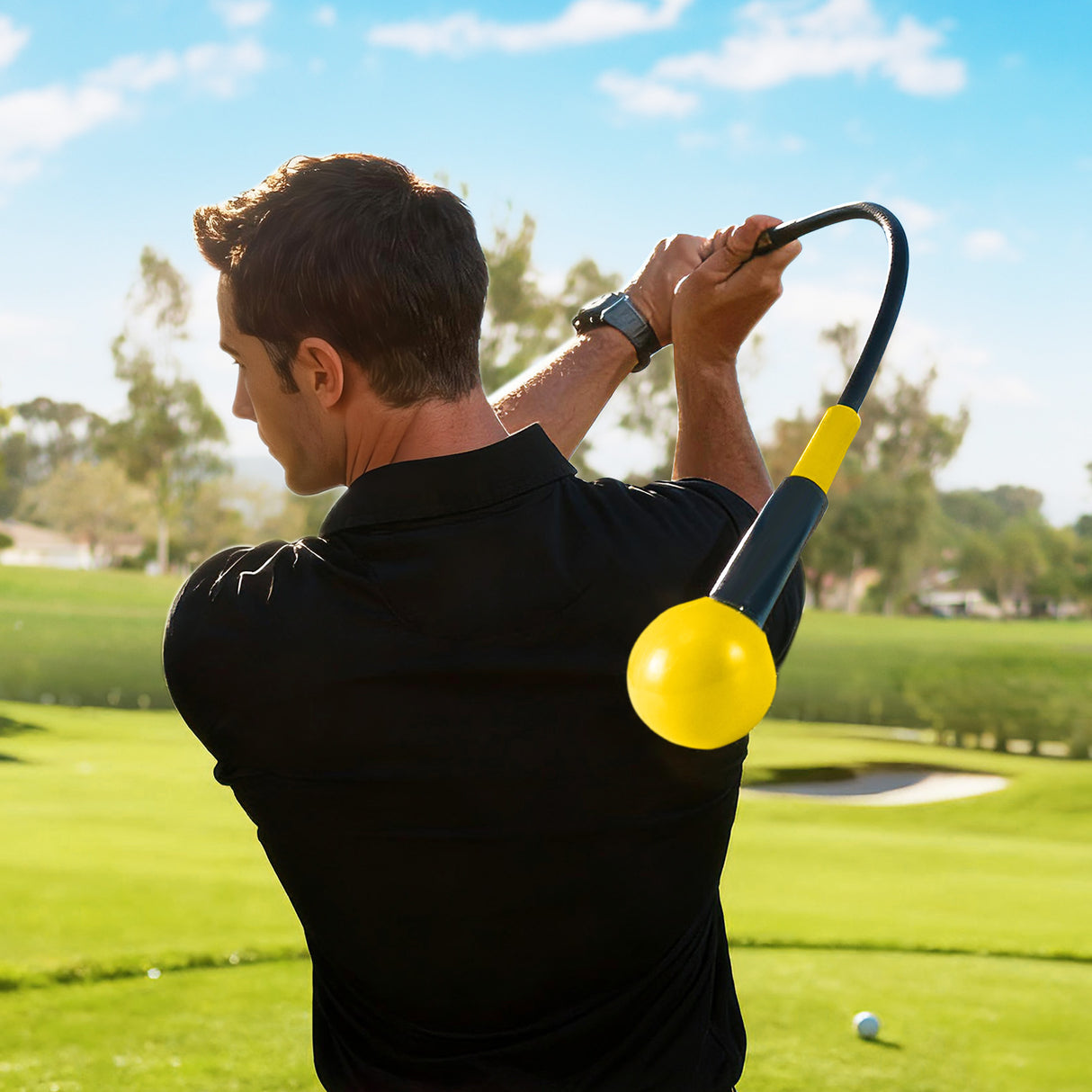 Golf Swing Trainer Aid 47inch/40inch/31.5inch Warm-up Practice Stick with Weighted Head for Grip-Yellow