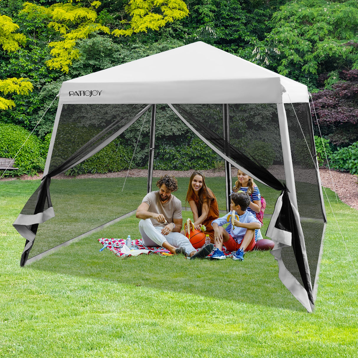 10 x 10 Feet Pop Up Canopy with with Mesh Sidewalls and Roller Bag-Gray by DirectDeals