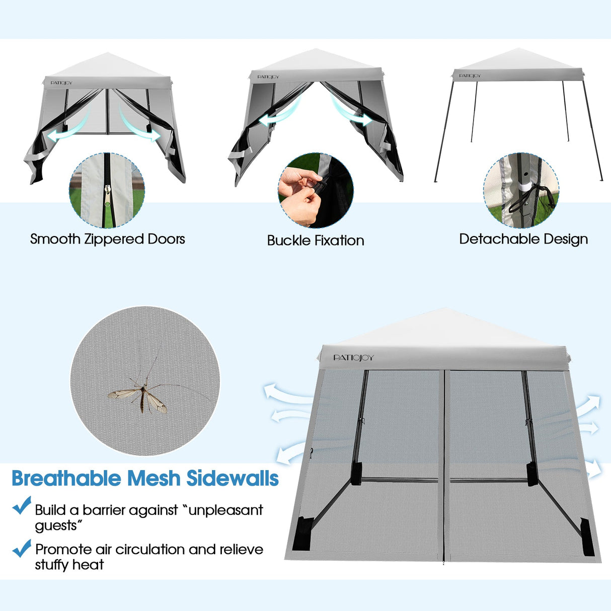 10 x 10 Feet Pop Up Canopy with with Mesh Sidewalls and Roller Bag-Gray by DirectDeals