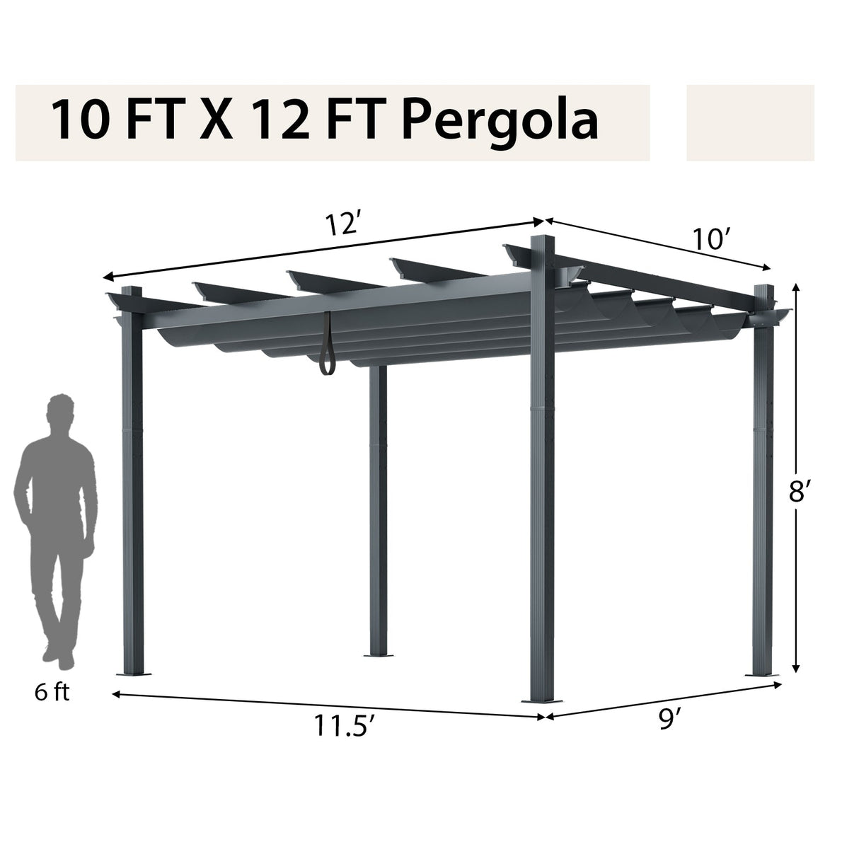 10 x 12 Feet Outdoor Aluminum Retractable Pergola Canopy Shelter Grape Trellis-Gray by DirectDeals