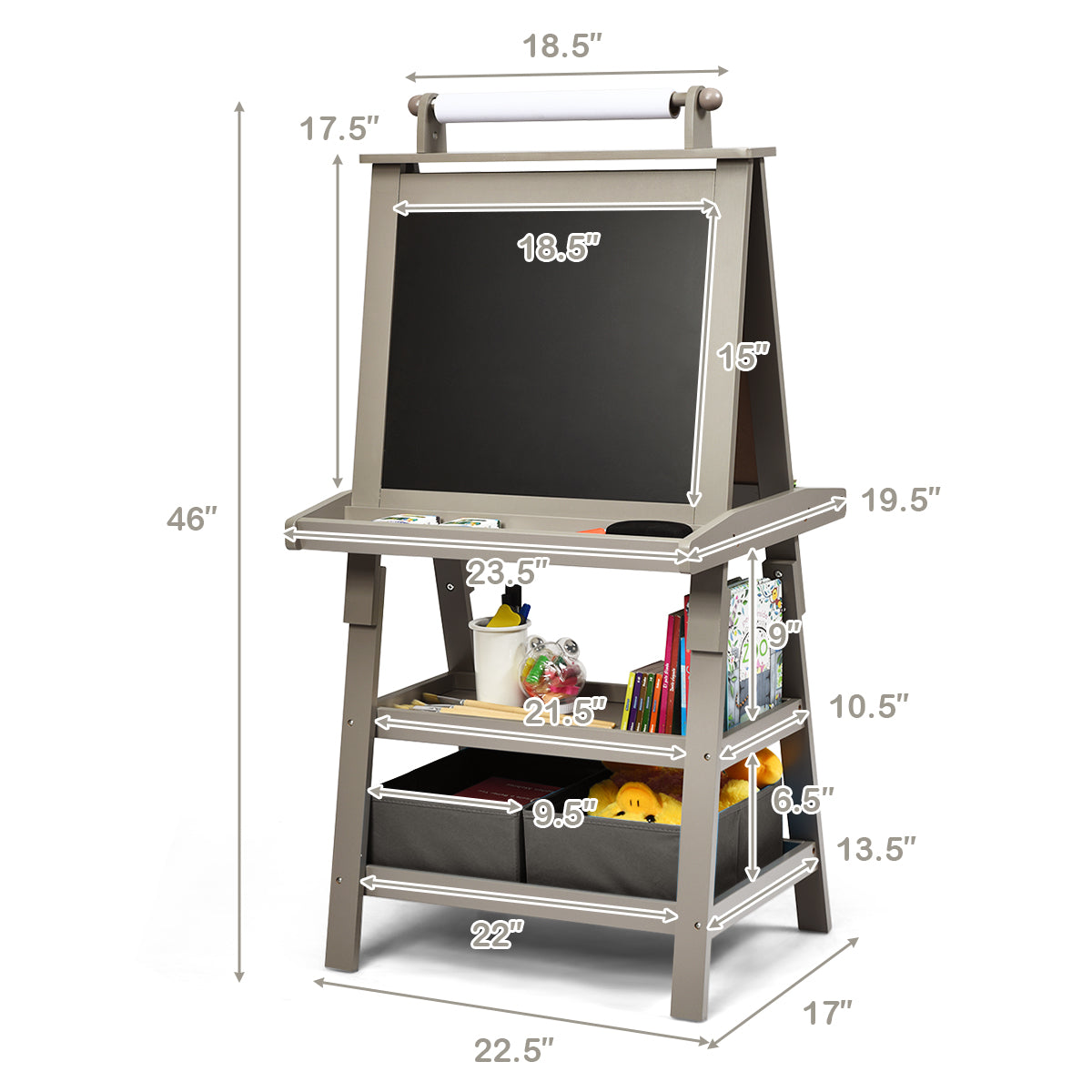 3 in 1 Double-Sided Storage Art Easel-Green