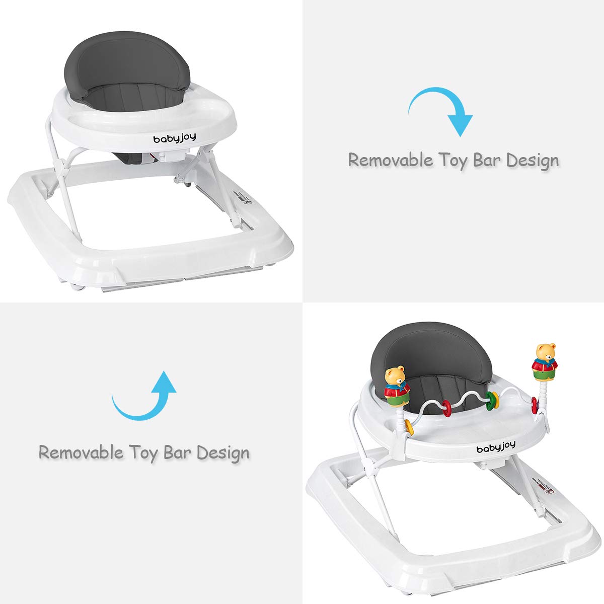 Adjustable Height Removable Folding Portable Baby Walker-Blue