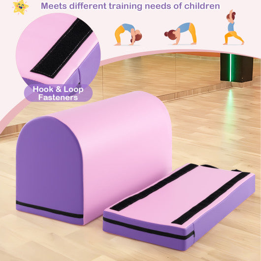 Gymnastics Vaulting Box with Detachable Mat Carrying Handle for Kids-Purple