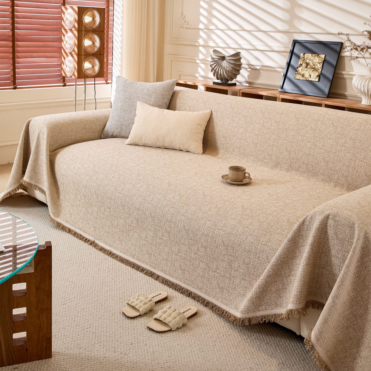 Natural Textured Linen Couch Cover, Breathable & Hypoallergenic Furniture Protector