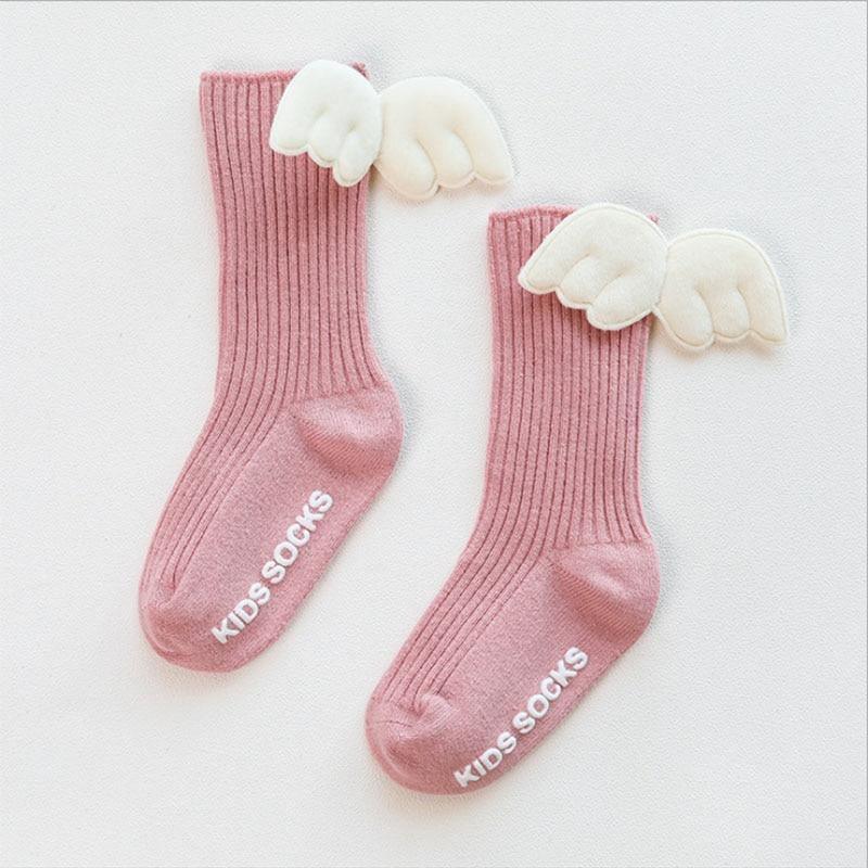 Luxury Modern Socks Baby Girls Knee High Socks With Angel wing Summer Autumn Cotton Socks Solid Candy Color Toddler For Kids