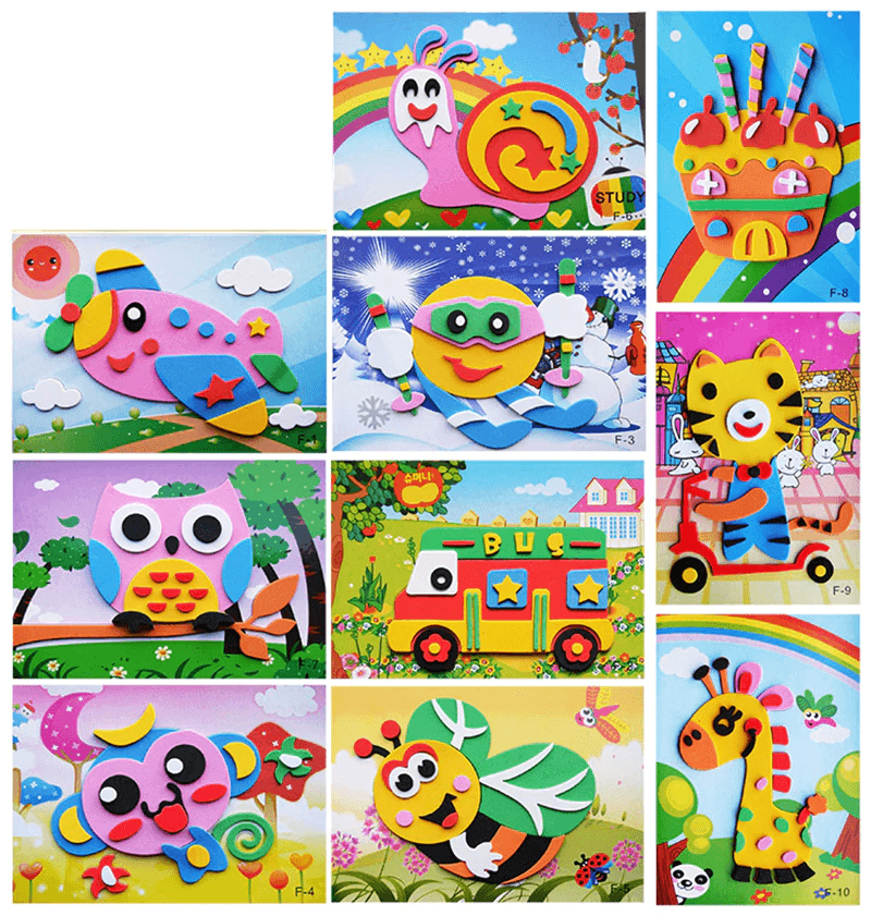 10 designs/lot Cartoon 3D EVA Foam Sticker Puzzle Series Kids Multi-patterns Styles Toys for Children Birthday Gift