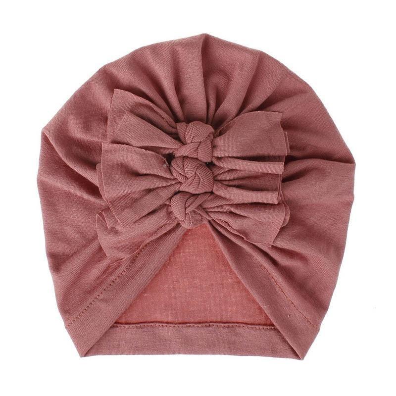 Handamde Elegant Baby Hats for Girls Big Bow Turban Hat Newborn Baby Beanie Cap Solid Color Style