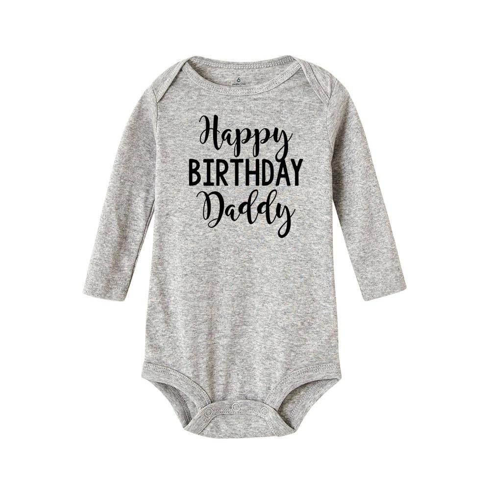 Happy Birthday Daddy Newborn Kids Baby Boys Girls Infant Long Sleeve Jumpsuit ROmper In Modern Designs With Party Print