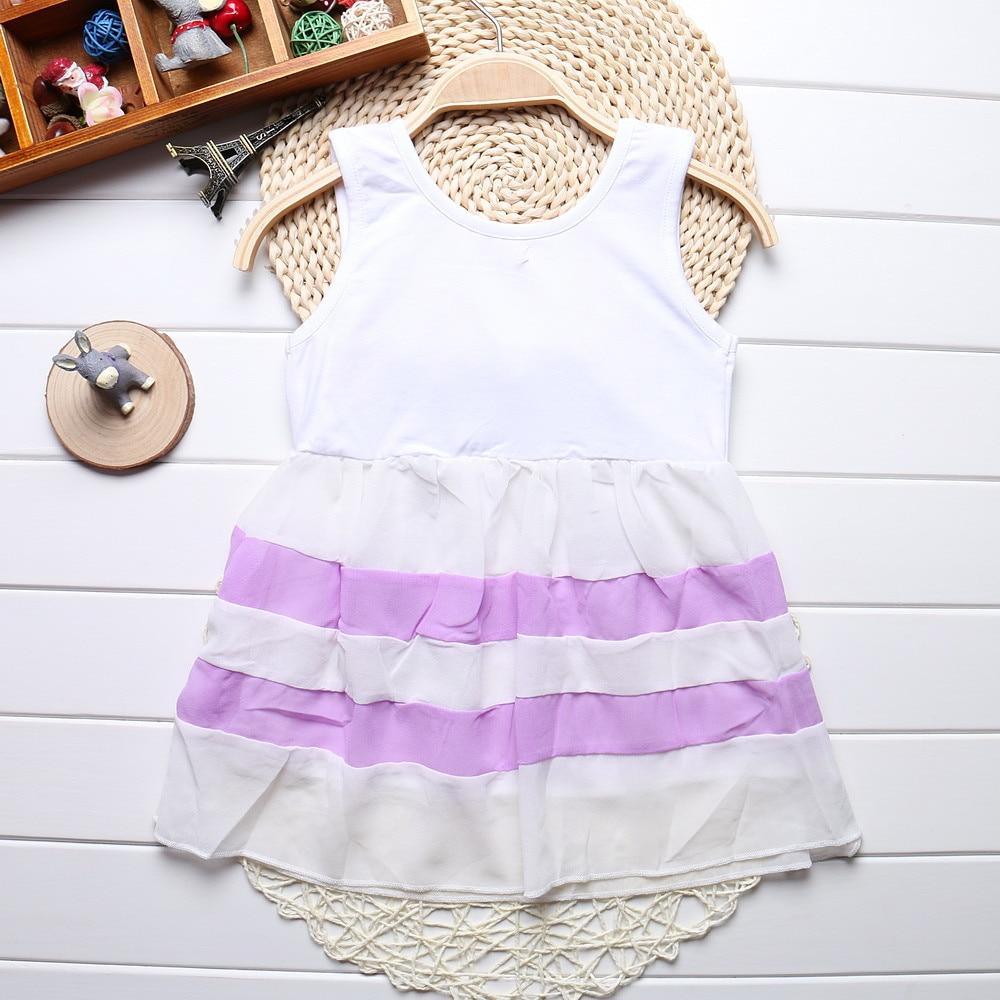 Baby Girl Clothes for Kids with Cute Purple Stripe and Round Neck Sleeveless Chiffon Dresses For Girls