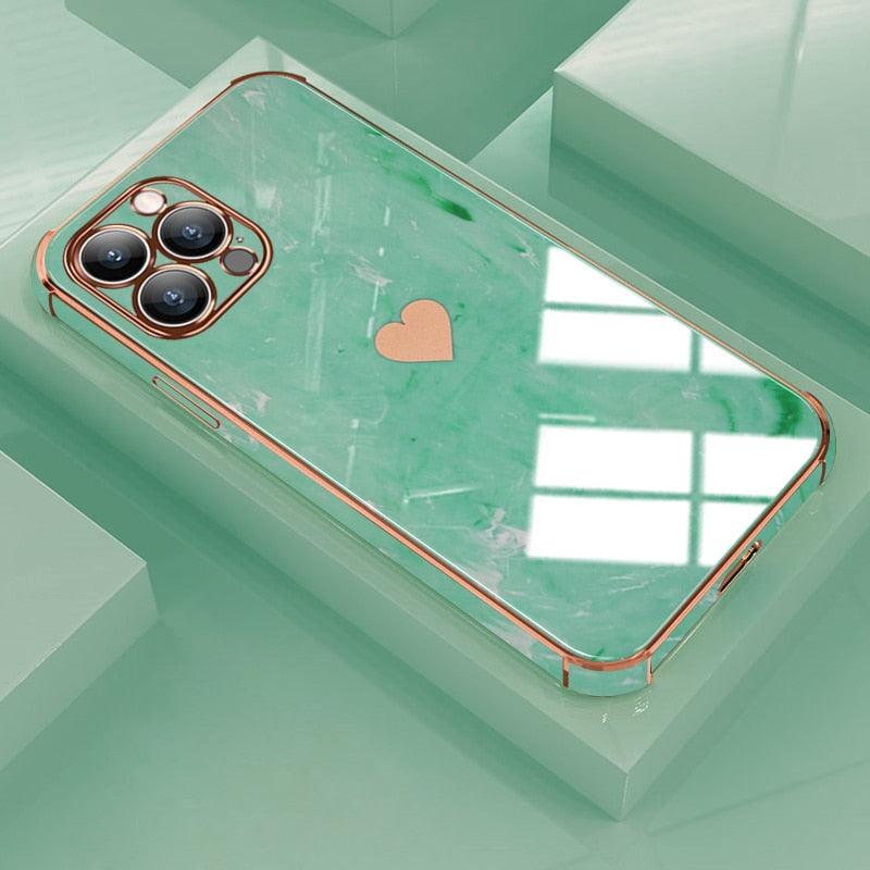 Luxury Shockproof Soft Case For iPhone 13 12 11 Pro Max XS XR X R 8 7 Plus iPhone12 12Pro iPhone11 Marble Texture Covers Luxury Love Phone Case Cute Side Small Heart Pattern Soft Shockproof Full Lens Case for iPhone