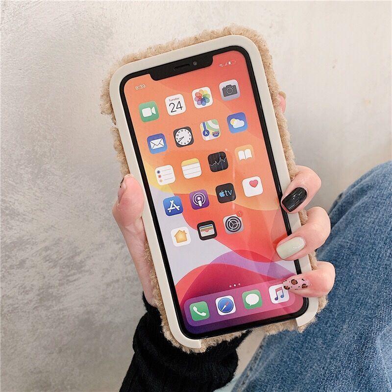 Cute Furry Fluffy Brown Bear Phone Case For iPhone 11 12 13 Pro Max 6 7 8 Plus X XS Max XR SE 2020 Winter Plush Warm Soft Cover Autumn and Winter Shockproof Full Case Cover