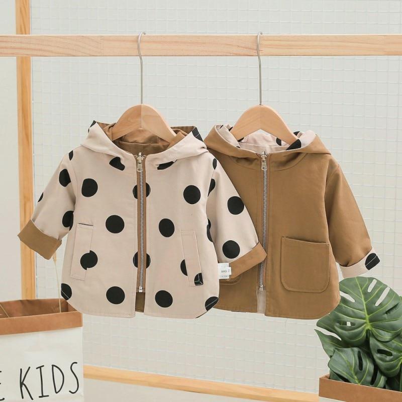 Modern Elegant Cute Dot Print Comfort Slim Cotton Button Hooded Warm Coat for Newborn Baby Girls With Two Face