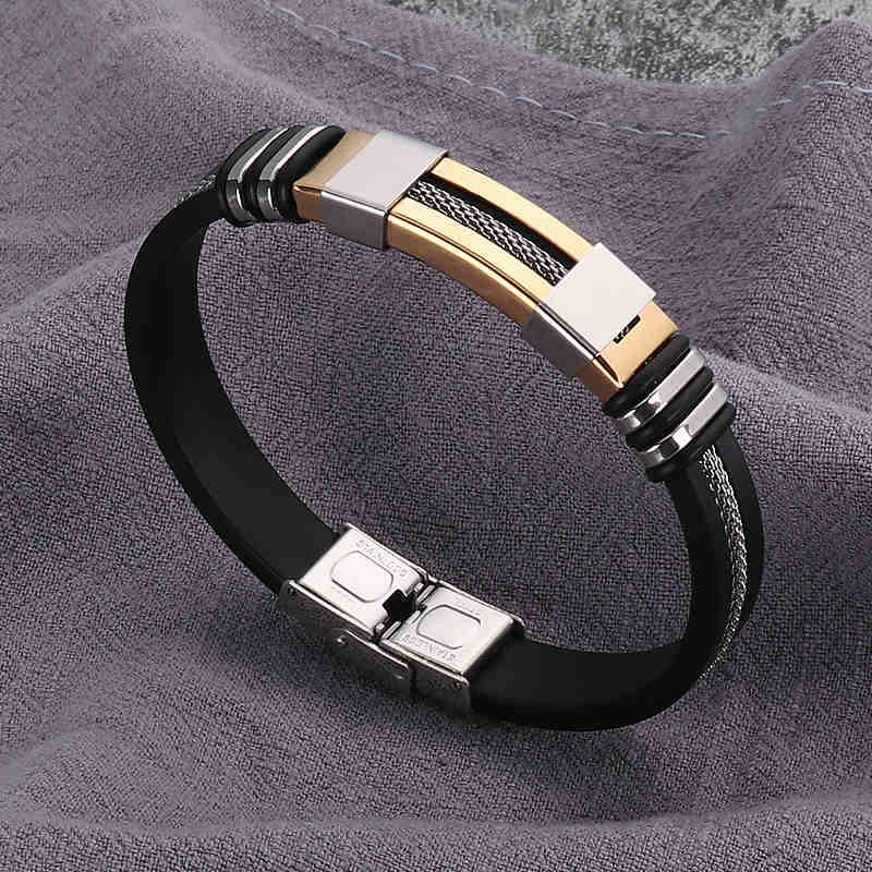 Stainless Steel Silicone Bracelet Men Jewelry Wrist Band Punk Style Men Rubber Charm Brecelet