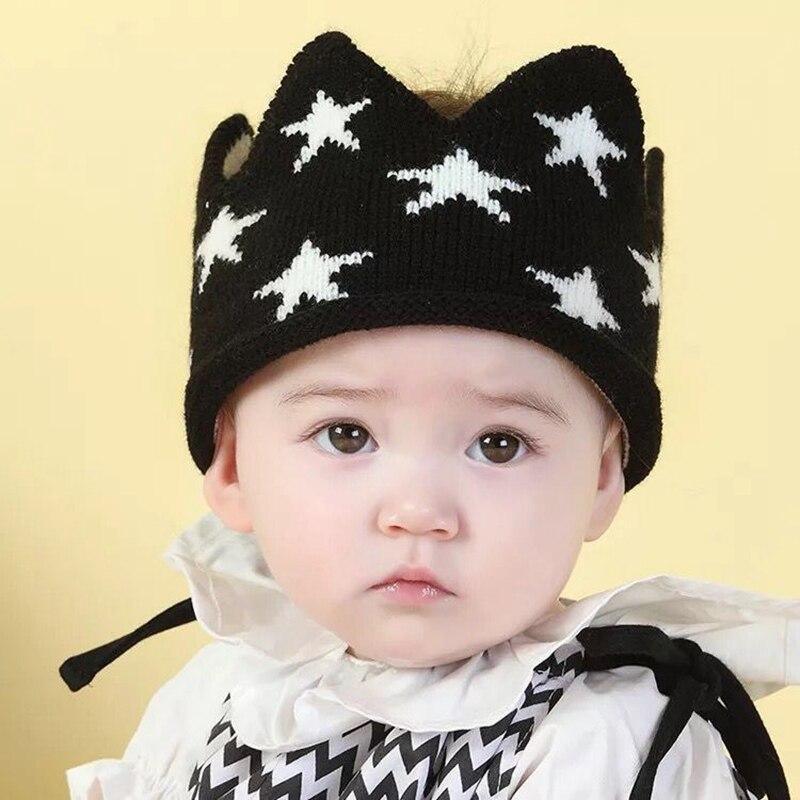Modern Luxury New Trend Baby Hat Girls and Boys Crown Knitted Cap Toddler Empty Top Hats Newborn Design Woolen Yarn Bonnet For Kids