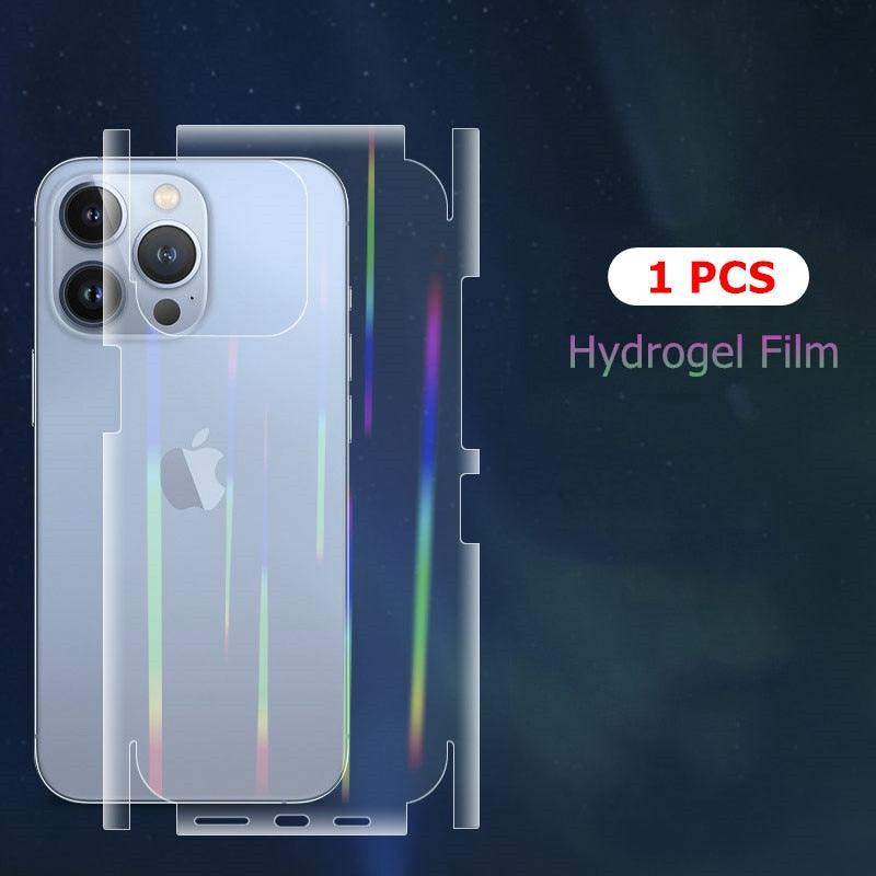Gradient Laser Aurora Hydrogel Film For iPhone 13 11 12 Pro Max Mini X XS XR 7 8 Plus SE 2 Screen Protector Soft Full Back Cover Thin Scratch Resistant Back Screen Guard for Iphone