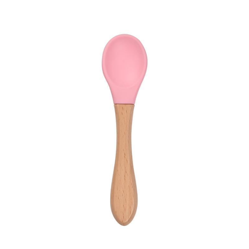 2PCS Bamboo Training Spoons Organic Soft Baby Feeding Silicone Tip Spoon Scoop Easy Grip Handle Toddlers Infant Gifts For Parents And Baby Boys Or Girls