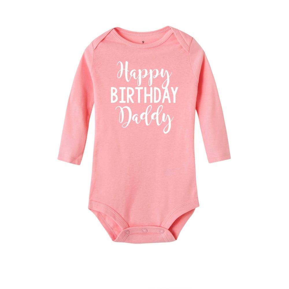 Happy Birthday Daddy Newborn Kids Baby Boys Girls Infant Long Sleeve Jumpsuit ROmper In Modern Designs With Party Print