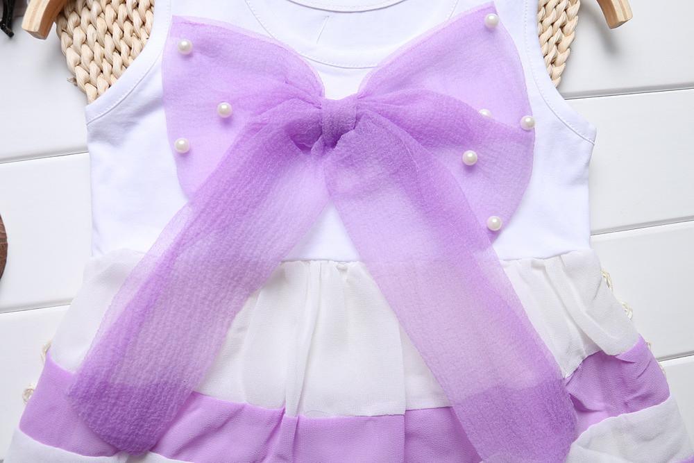 Baby Girl Clothes for Kids with Cute Purple Stripe and Round Neck Sleeveless Chiffon Dresses For Girls