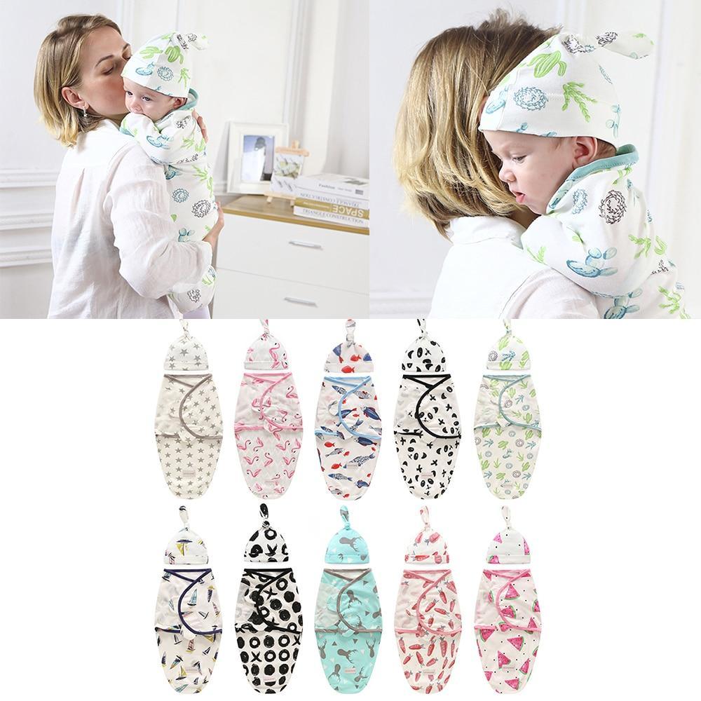 Baby Swaddle Blanket With Cap For Newborn Wrap Cotton Swaddling Bag Baby Envelope Sleep sack Blanket .