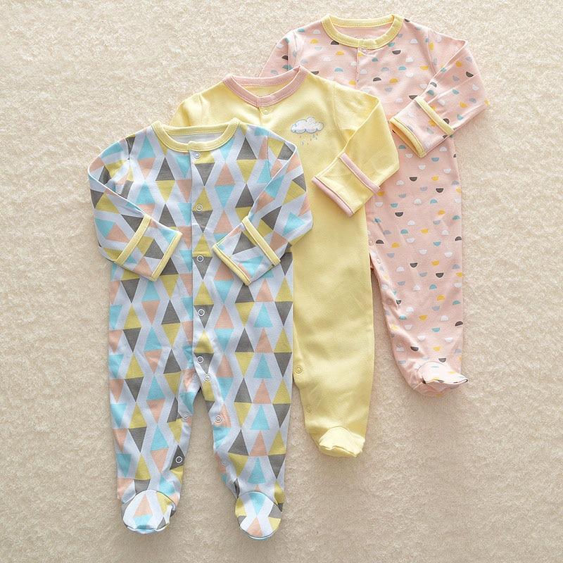 3Pcs Baby unisex Rompers Long Sleeve Sleep suit Cartoon Jumpsuit Baby Pajamas Stes For Kids Between 0-12Months