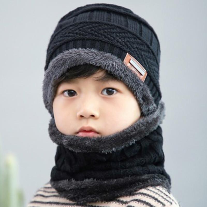 Knitted Baby Hats Cap and Scarf Turban Beanie Cotton Warm Wool Fur Caps Soft Hat For Childern Girl And Boys