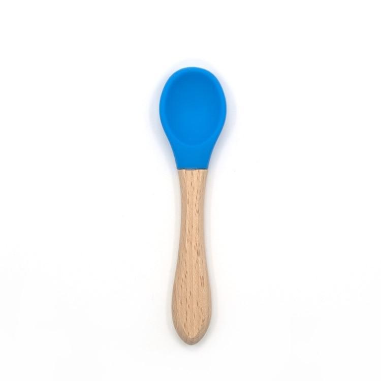 2PCS Bamboo Training Spoons Organic Soft Baby Feeding Silicone Tip Spoon Scoop Easy Grip Handle Toddlers Infant Gifts For Parents And Baby Boys Or Girls