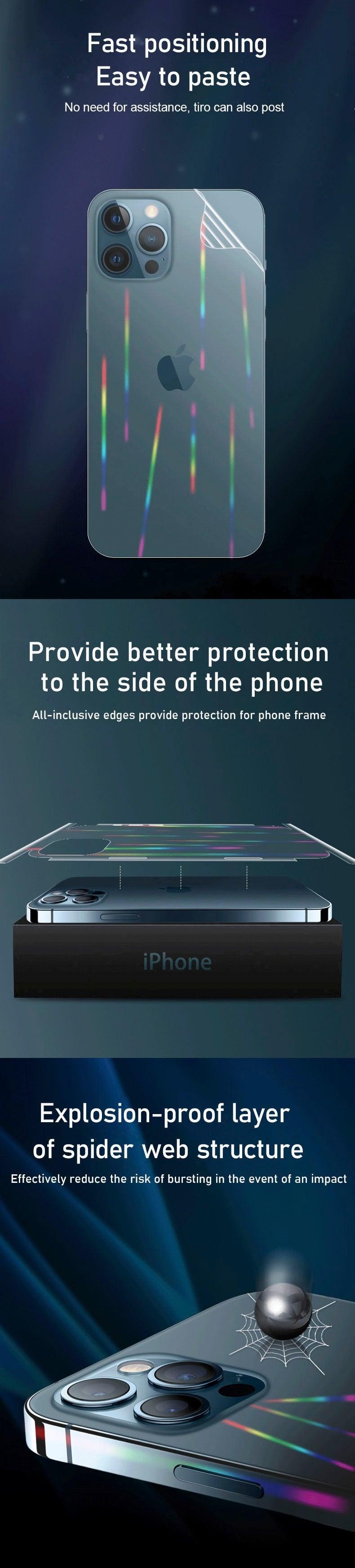 Gradient Laser Aurora Hydrogel Film For iPhone 13 11 12 Pro Max Mini X XS XR 7 8 Plus SE 2 Screen Protector Soft Full Back Cover Thin Scratch Resistant Back Screen Guard for Iphone