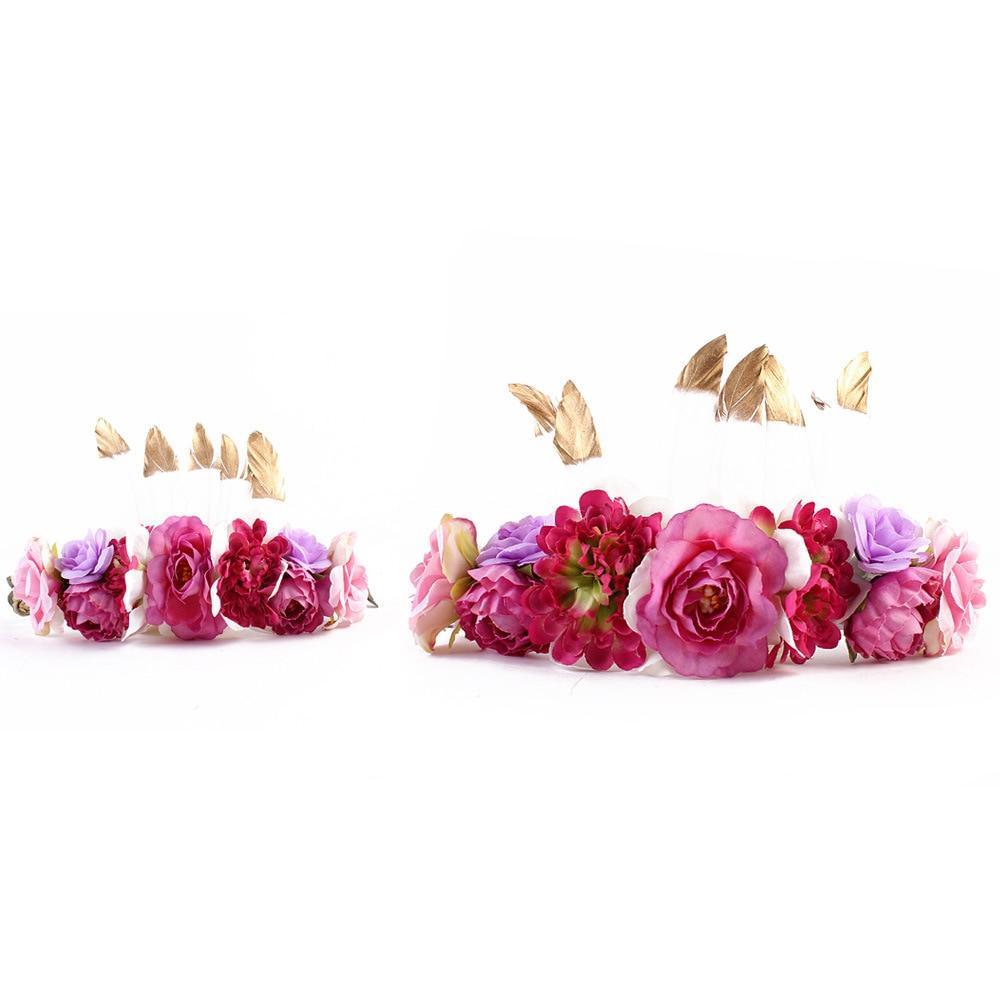 Luxury Modern Brazil Stlye Baby and Mother Feather Flower Headdress Headwear European Flower Headband For Mother and Daughter