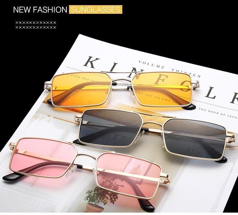 Luxury Famous Retro Modern Square Unisex Men and Women‘s Sunglasses With Alloy Metal Small Frame With Clear Double Bridge Men's Sunglasses