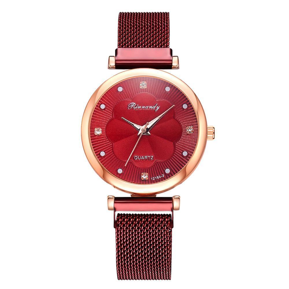 Fashion Set Women Watches Luxury Magnet Buckle Flower Rhinestone Watch Ladies Quartz Wrist Watch WIth Bracelet In Set For Women and Girls
