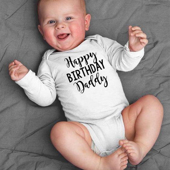 Happy Birthday Daddy Newborn Kids Baby Boys Girls Infant Long Sleeve Jumpsuit ROmper In Modern Designs With Party Print
