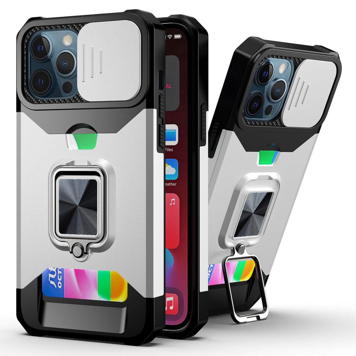 Slide Camera Cover Kickstand Card Wallet Case for iPhone11 X XS 8 Shockproof Protective Phone Case Wallet Case for iPhone With Sliding Camera Case With Kickstand Magnetic Adjustable Ring Holder