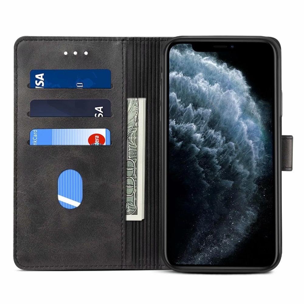 Luxury Red Leather Magnetic Flip Case For Iphone 14 12 13 11 11 Pro Max Xr Xs Max X Wallet Cover For iphone Leather Wallet Case Card Slots Kickstand Magnetic Buckle Flip Phone Cover