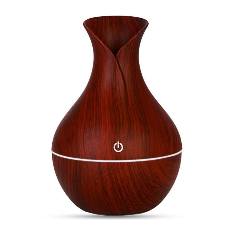 Essential Oil Diffuser 130ml Wood Grain Vase-Shaped Aromatherapy Cool Mist Humidifier With 7 Colors LED Lights & Waterless Auto Shut-Off For Home Office