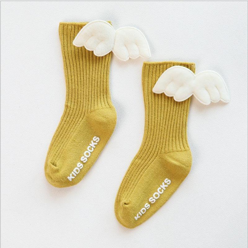 Luxury Modern Socks Baby Girls Knee High Socks With Angel wing Summer Autumn Cotton Socks Solid Candy Color Toddler For Kids